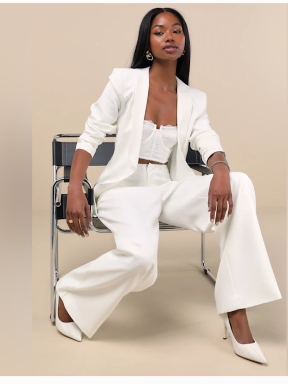Elliatt Epitomize Ivory Wide Leg Pants High Rise Bridal Trousers NWT Large - Picture 2 of 6